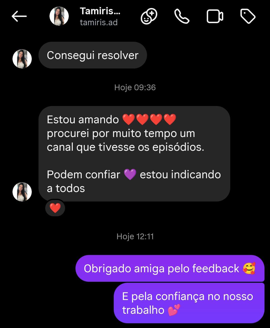 Depoimento de cliente em chat